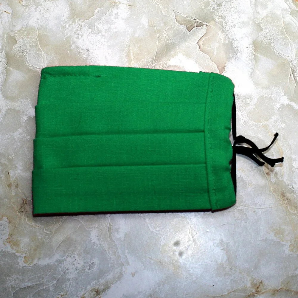HAND CRAFTED Face Mask Green Cotton Adult Cloth Fabric Solid - Pocket Style